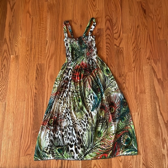 Animal Print Green Dress, Brand: Unknown, Size: Small/Medium (stretchy) - Picture 2 of 4